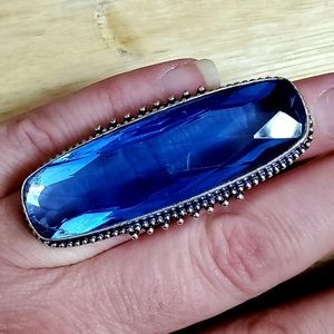 New Blue Quartz 925 Silver Statement Ring.